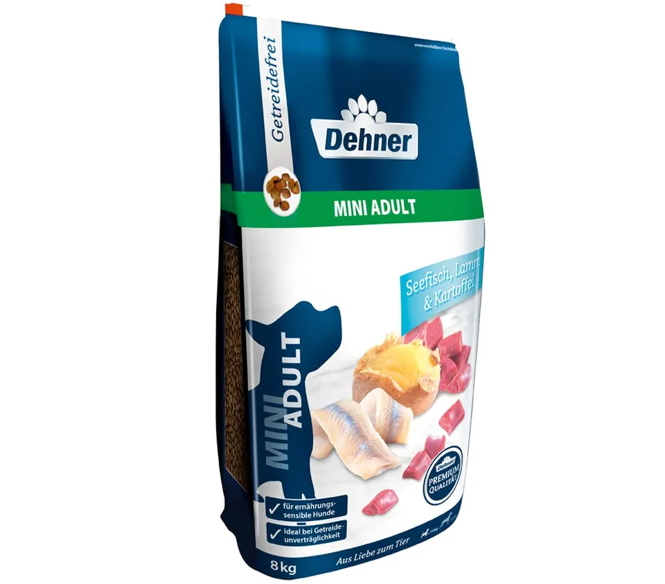 dehner-premium-mini-adult-trockenfutter-fisch-lamm-8-kg-getreidefrei image 1