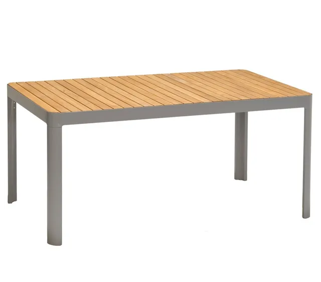 dehner-bergen-gartentisch-161-cm-teak-alu-grau image 1