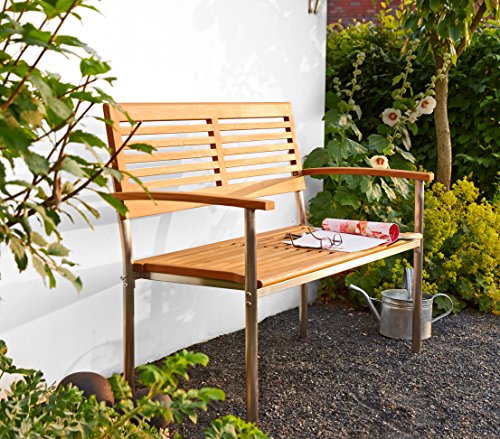 dehner-marseilles-gartenbank-2-sitzer-125-cm-teak-edelstahl image 5