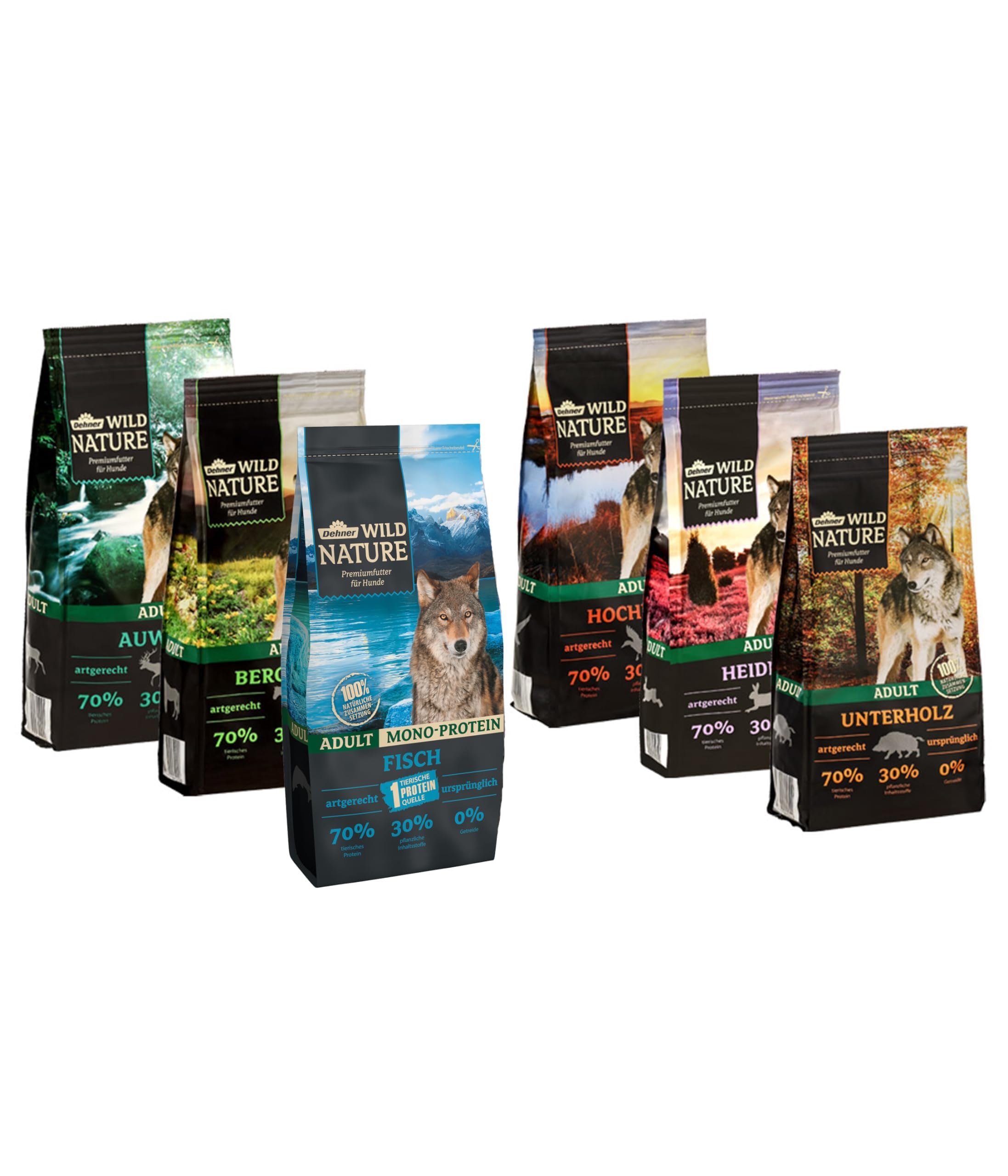 dehner-wild-nature-probier-set-hundefutter-trocken-getreidefrei-6x1-kg image 1