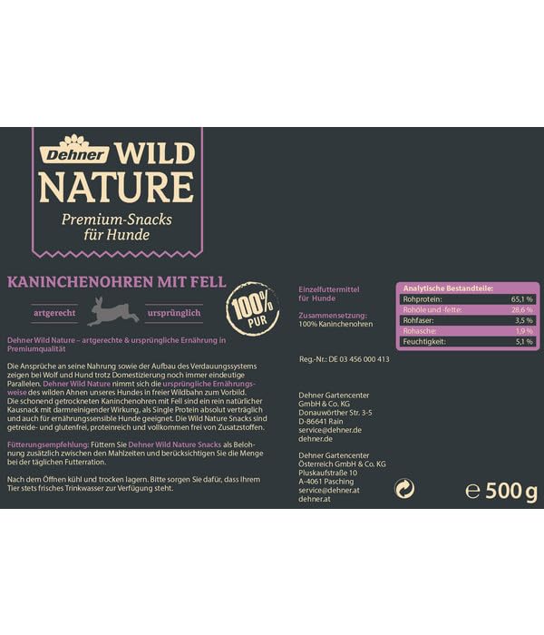 dehner-wild-nature-kaninchenohren-fell-500g-hundesnack image 3