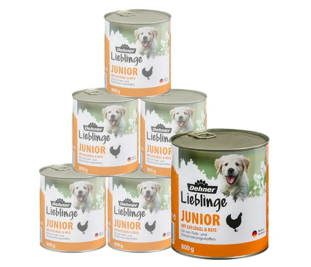 dehner-lieblinge-junior-hundefutter-gefl-gel-6-x-800-g-nassfutter image 1