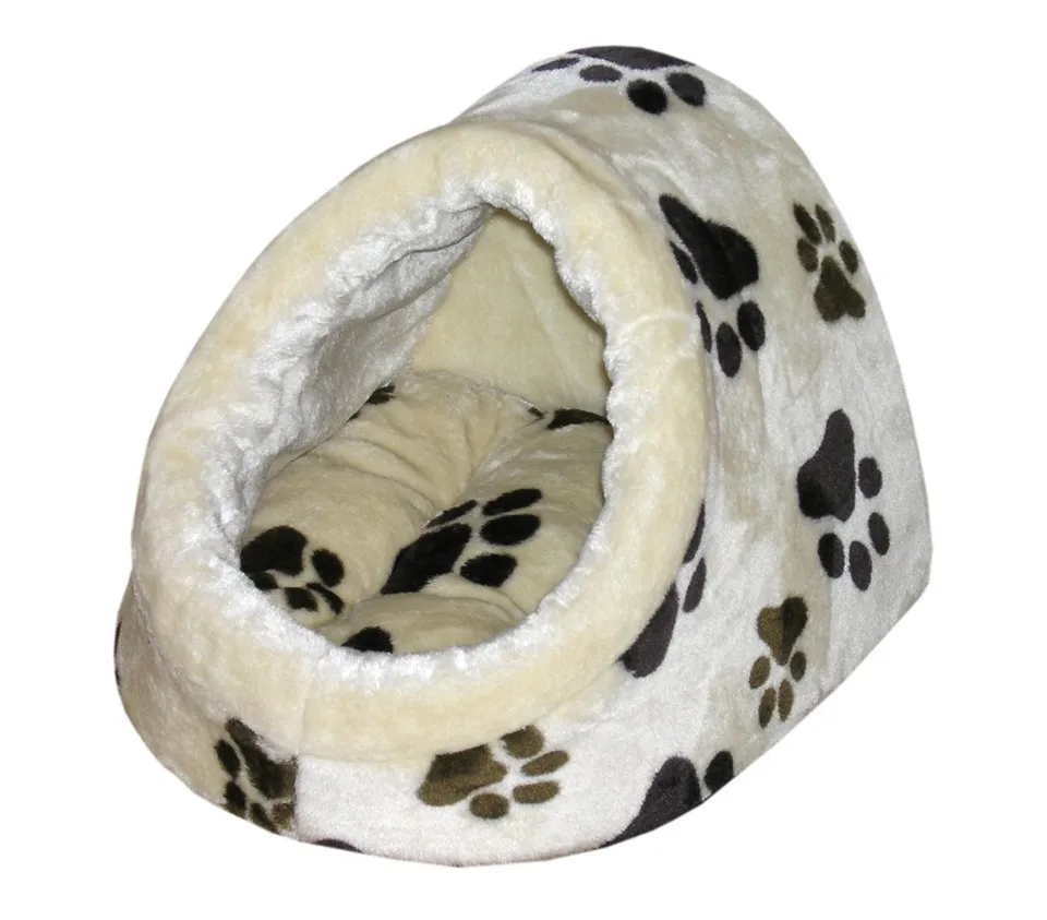dehner-pfote-katzen-kuschelh-hle-pl-sch-beige-braun-40x34-cm image 1