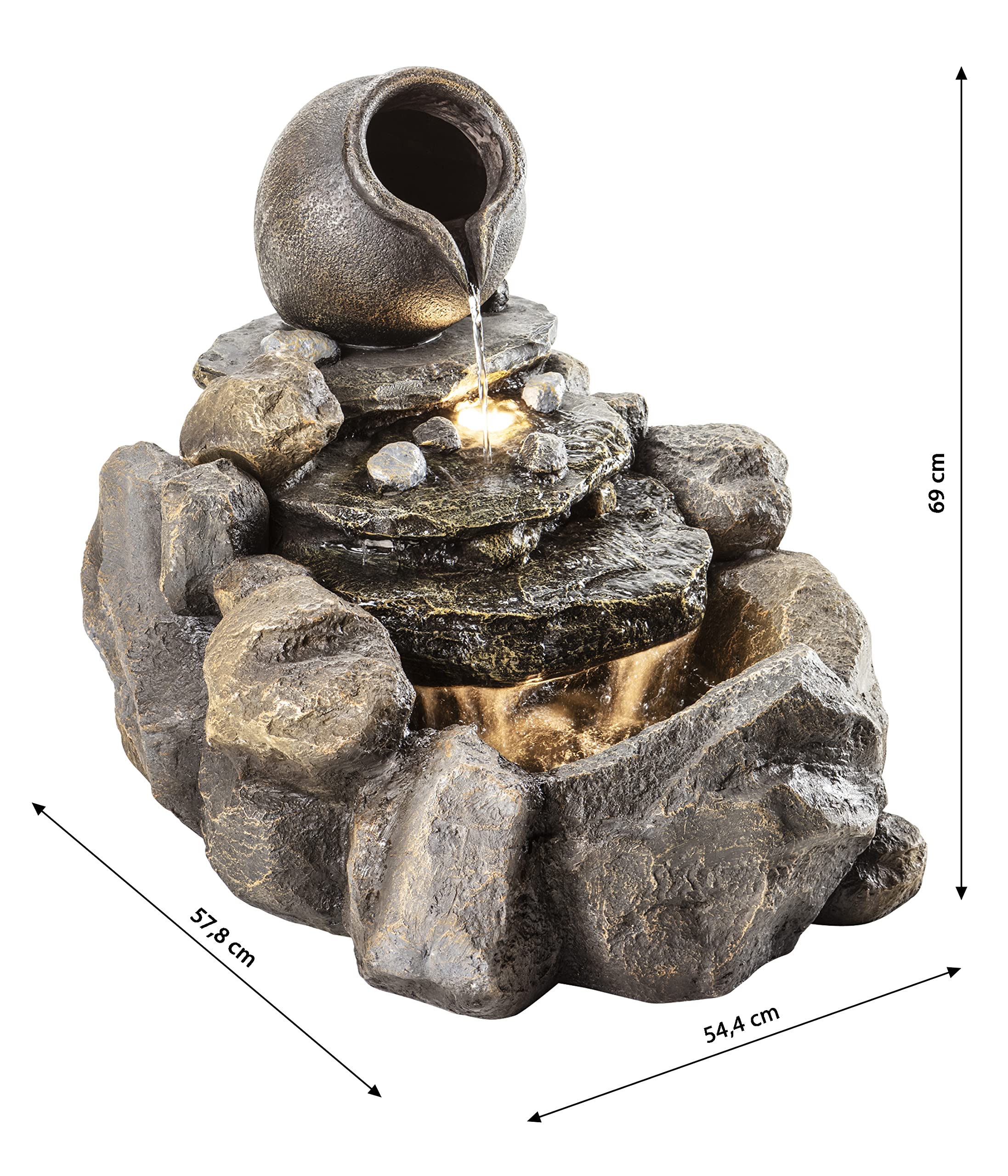 dehner-florero-gartenbrunnen-led-steinoptik-grau-braun image 3