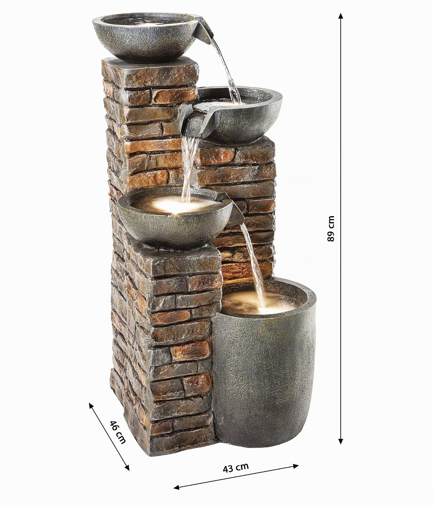 dehner-piatto-gartenbrunnen-mit-led-polyresin-grau-braun image 4