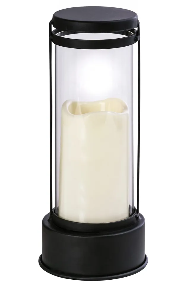 dehner-led-grablaterne-creme-27-cm-eisen-glas-mit-timer image 1