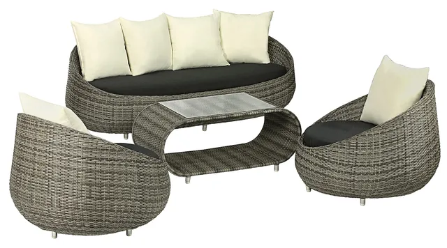 dehner-avani-geflecht-lounge-4-teilig-grau-mit-polster image 1