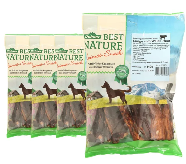 dehner-best-nature-hundesnack-rinderlunge-4x140-g-weich-mit-malz image 1