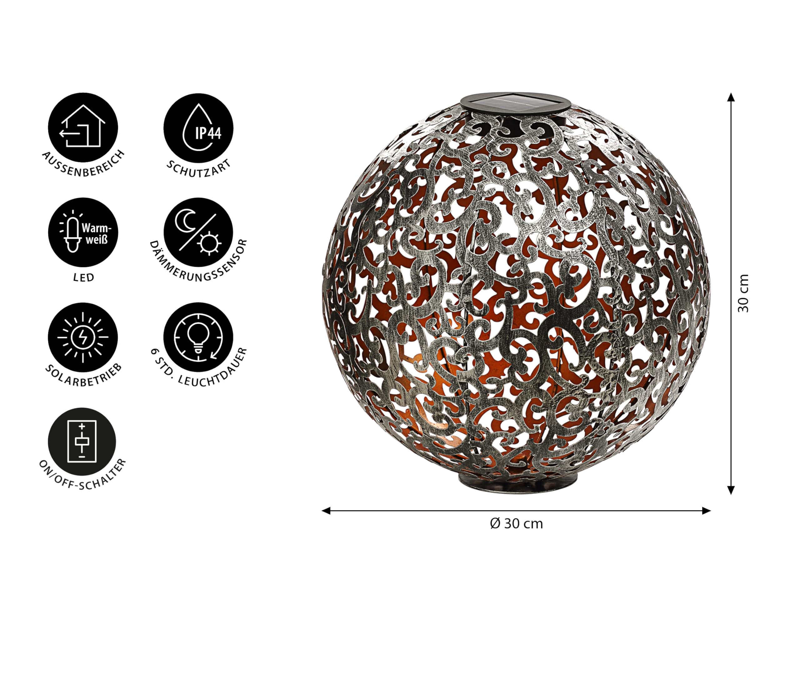 dehner-solarkugel-luanda-30-cm-metall-silber-kupfer image 2