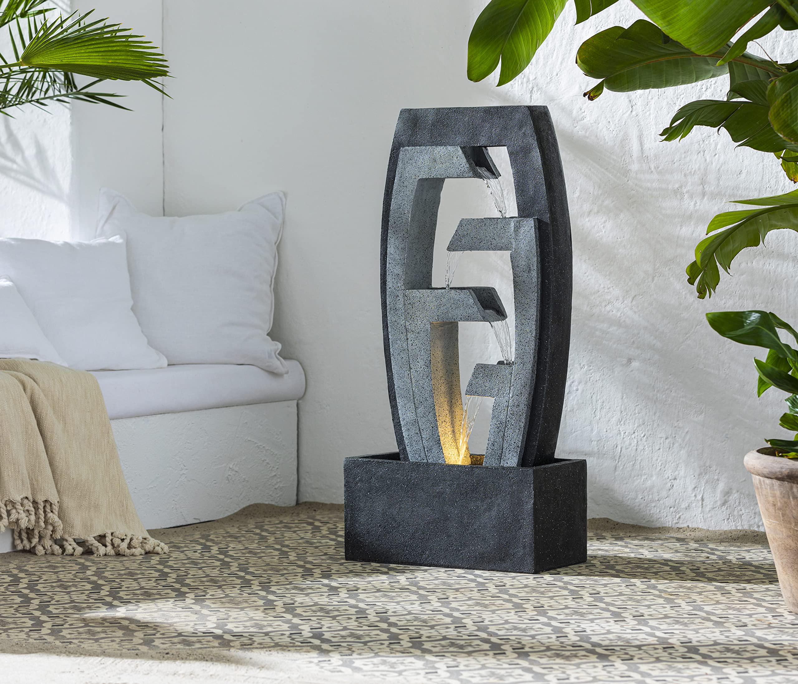 dehner-tokio-gartenbrunnen-polyresin-grau-schwarz-led image 7