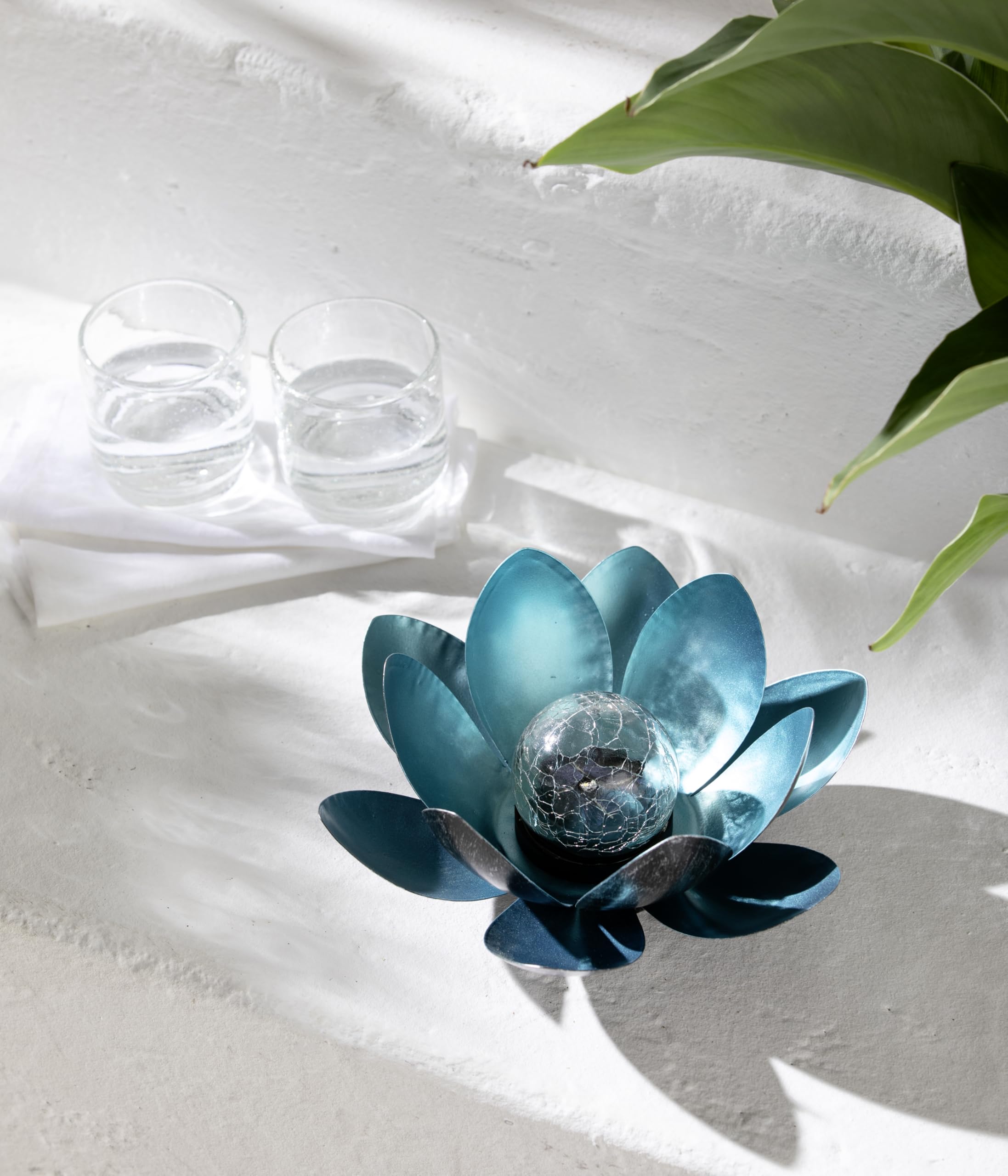 dehner-solarleuchte-lotus-metall-silber-blau-27-5-cm image 7