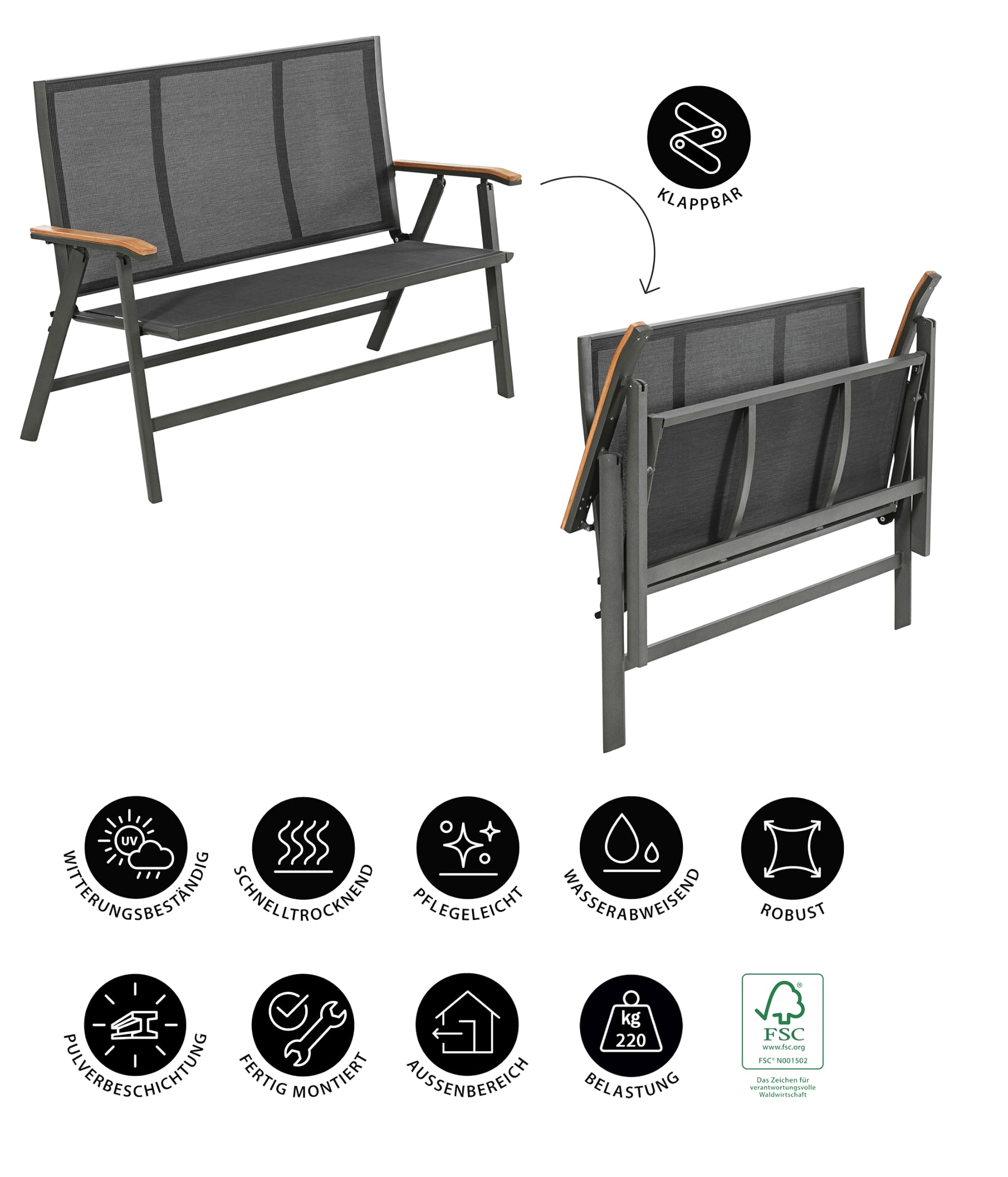dehner-colmar-klappbank-gartenbank-grau-128-cm-2-sitzer image 4