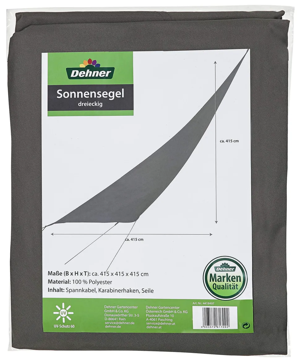 dehner-sonnensegel-dreieckig-415x415x415-cm-polyester-dunkelgrau-uv image 1