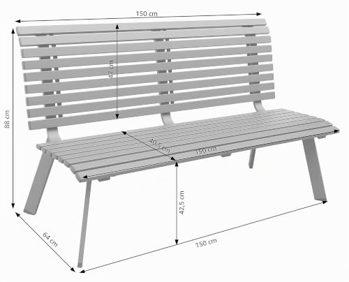 dehner-london-gartenbank-2-sitzer-aluminium-grau-150-cm image 8