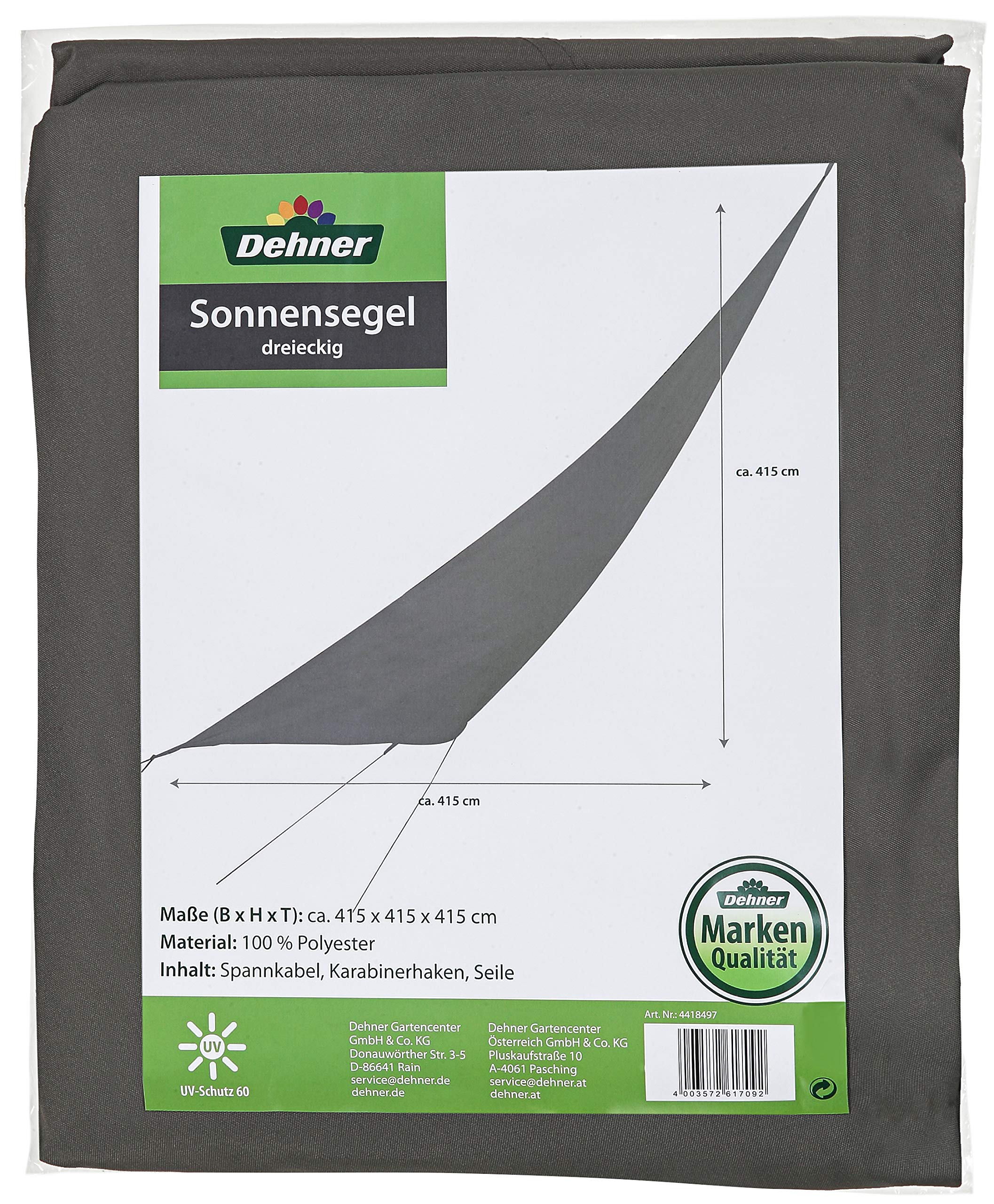 dehner-sonnensegel-dreieckig-415x415x415-cm-polyester-dunkelgrau-uv image 1