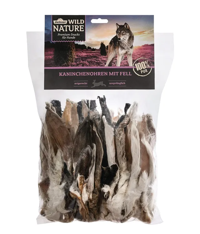 dehner-wild-nature-kaninchenohren-fell-500g-hundesnack image 1