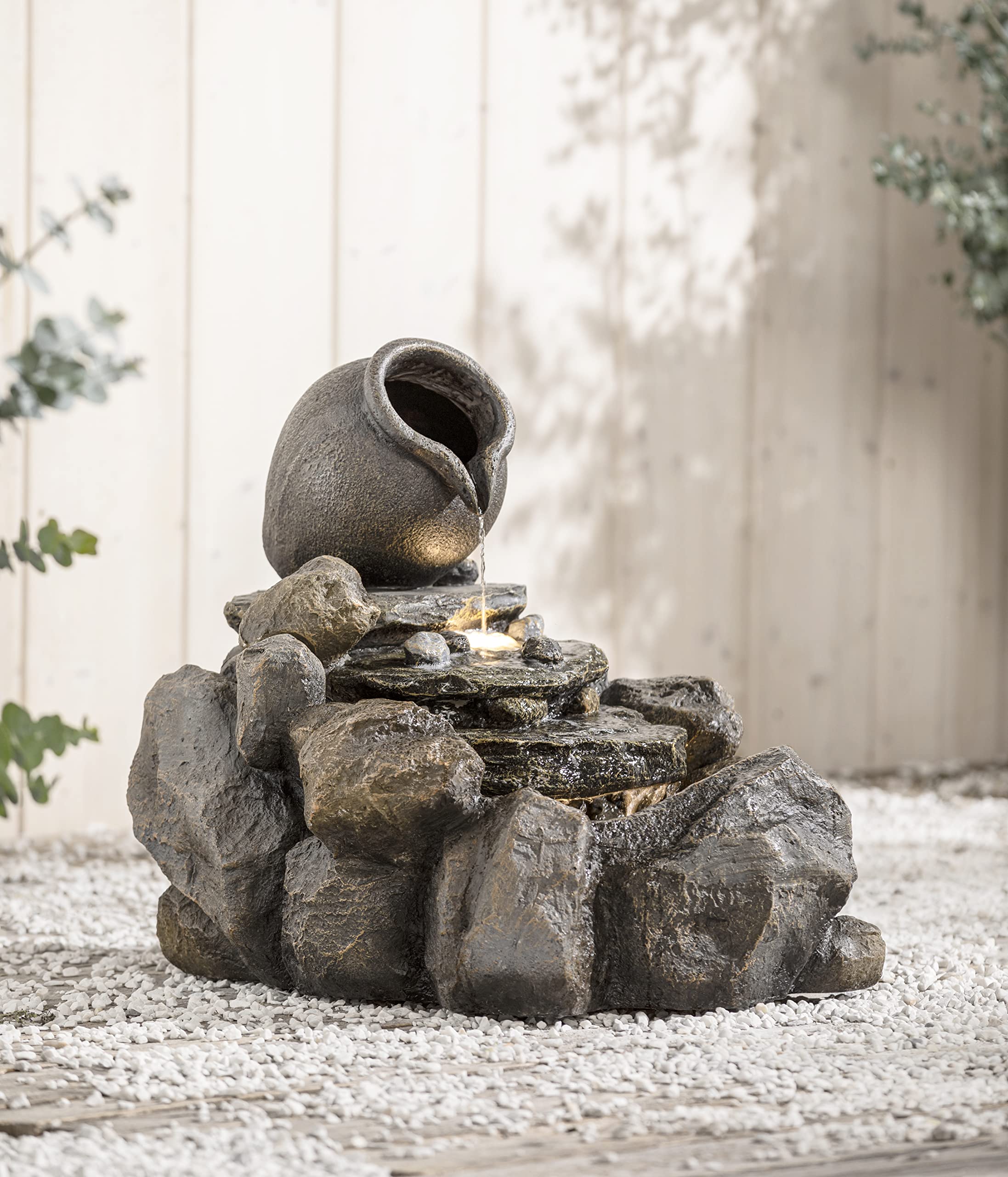 dehner-florero-gartenbrunnen-led-steinoptik-grau-braun image 7