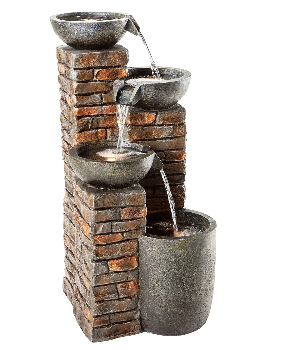 dehner-piatto-gartenbrunnen-mit-led-polyresin-grau-braun image 1