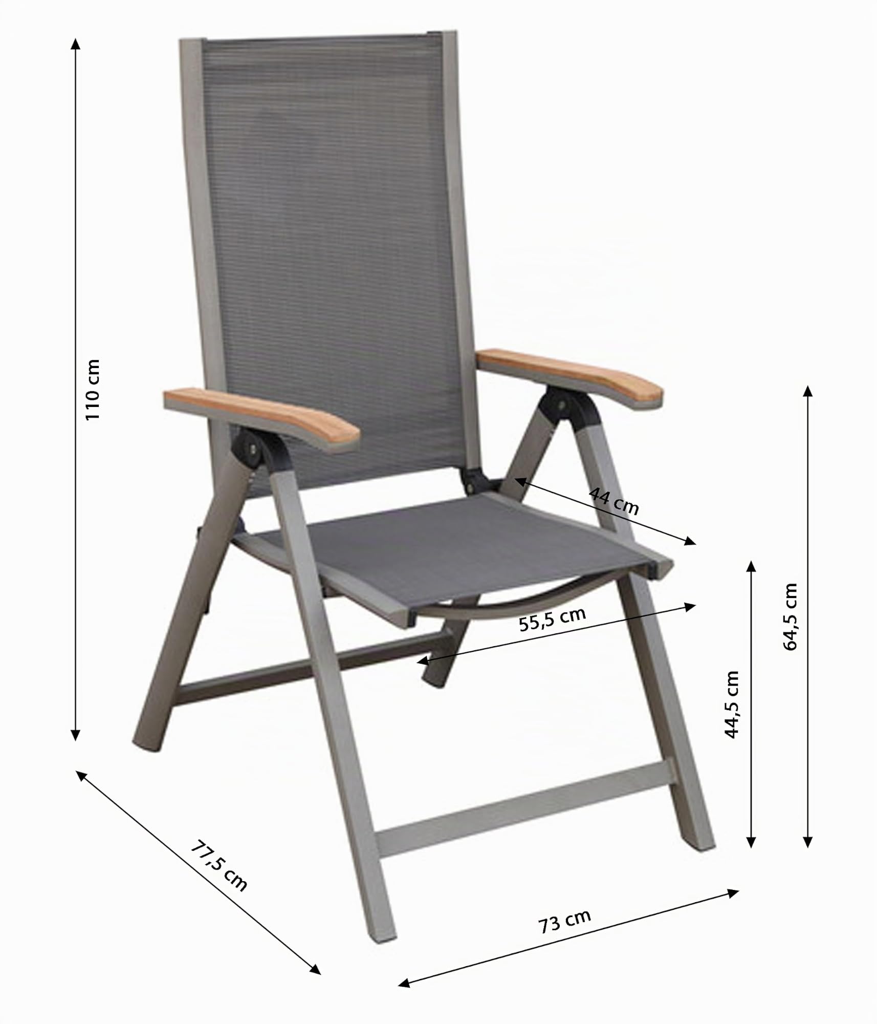 dehner-colmar-klappstuhl-teak-textilene-grau-110x59x73cm image 3