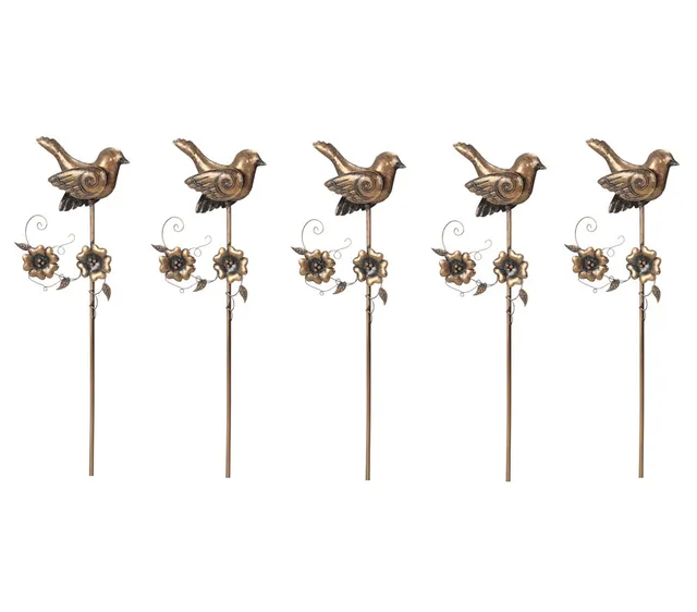 dehner-gartenstab-vogel-5-st-ck-bronze-metall-gartendeko image 1