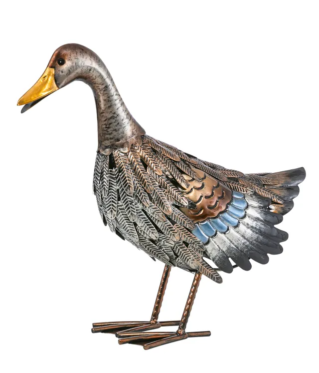 dehner-dekofigur-ente-gartendeko-metall-43x37cm-silber-braun image 1
