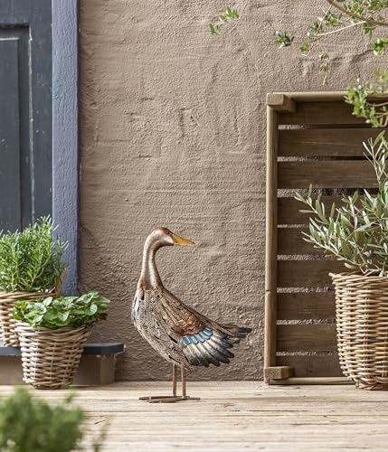 dehner-ente-dekofigur-metall-silber-braun-30x44x16 image 4