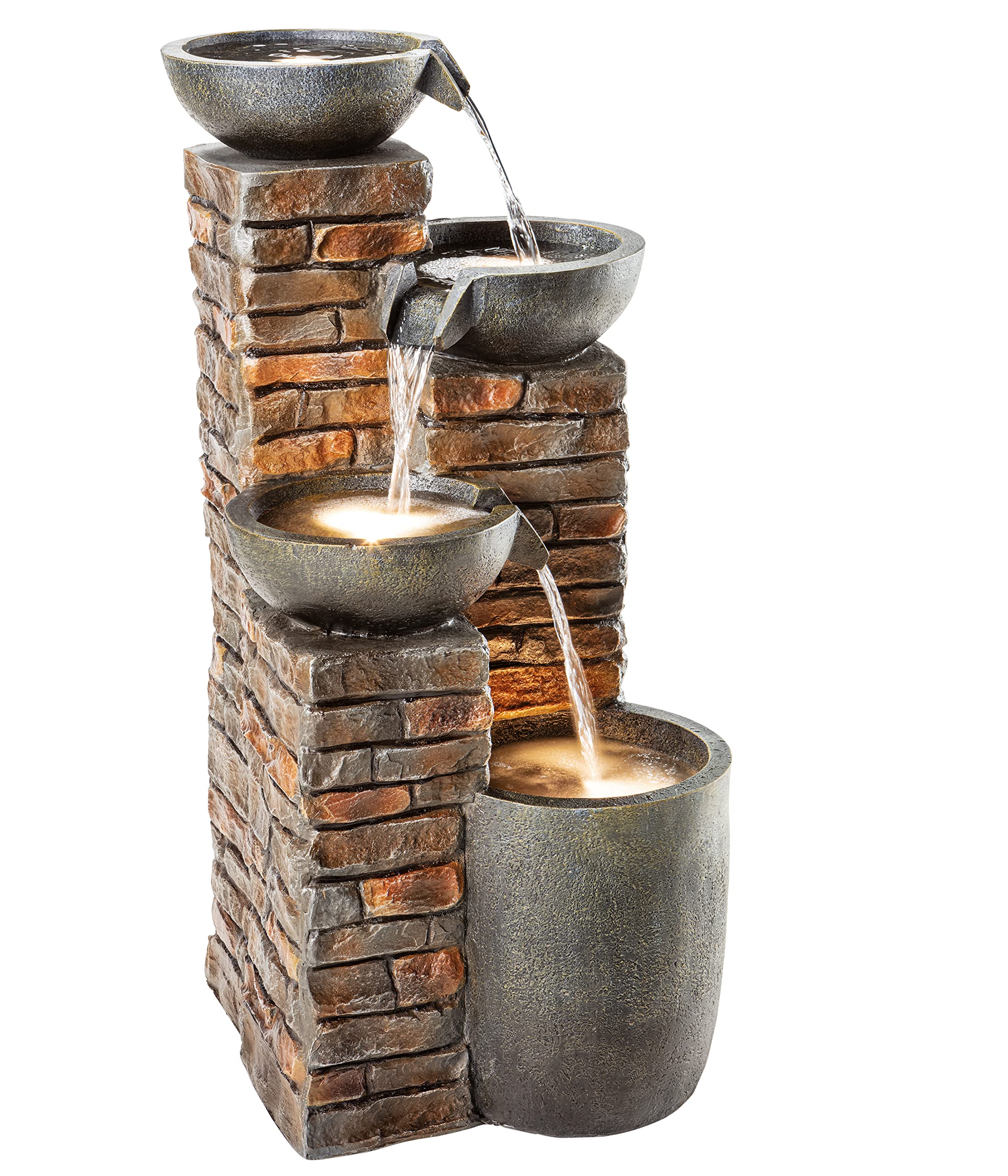dehner-piatto-gartenbrunnen-mit-led-polyresin-grau-braun image 2