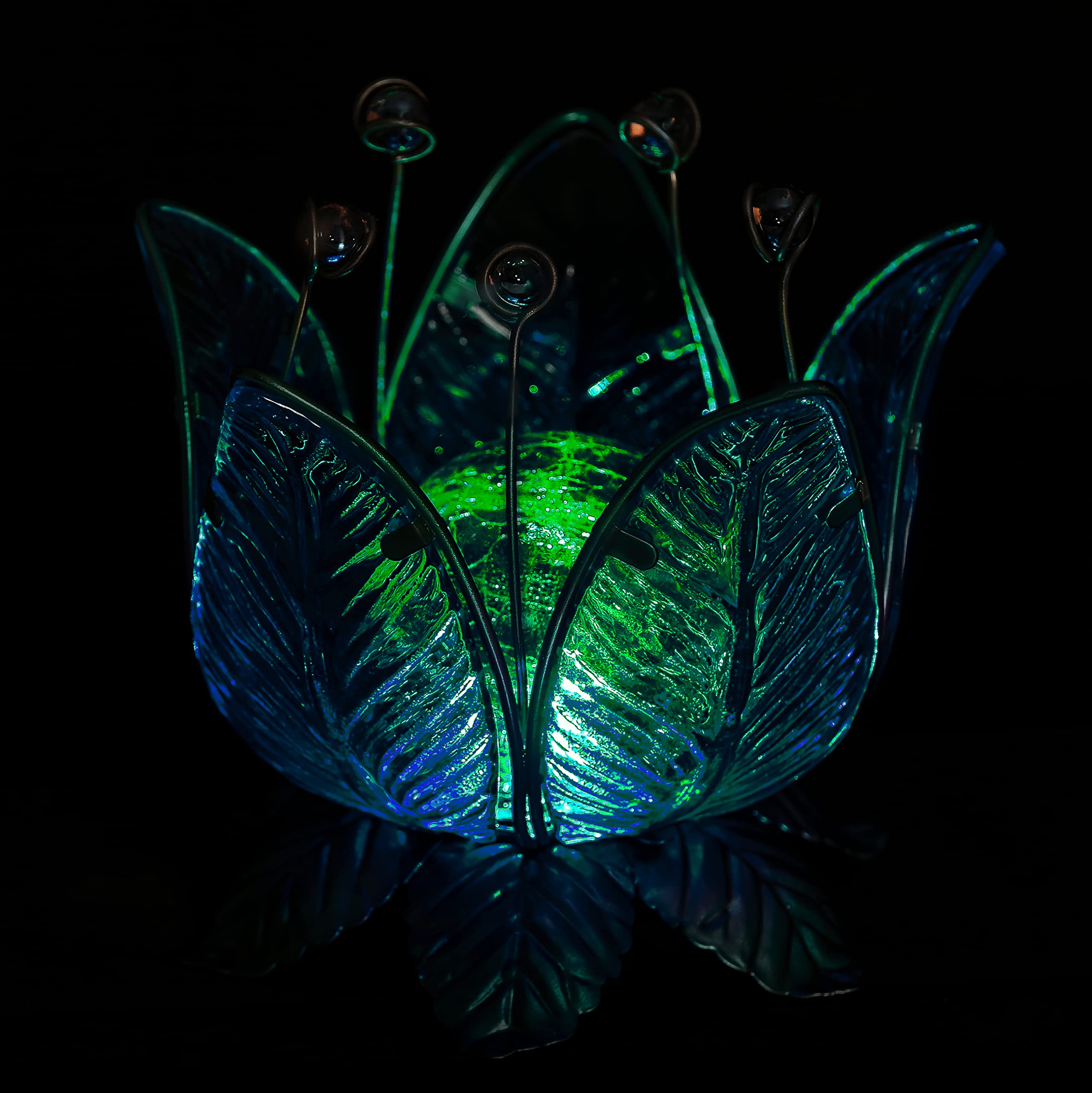 dehner-solarleuchte-lotus-gartenleuchte-blau-metall image 2