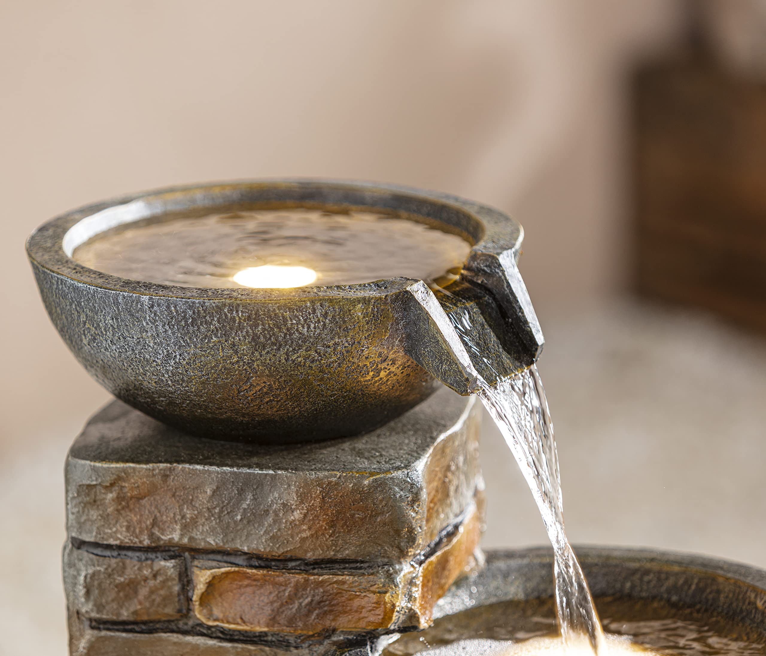 dehner-piatto-gartenbrunnen-mit-led-polyresin-grau-braun image 5