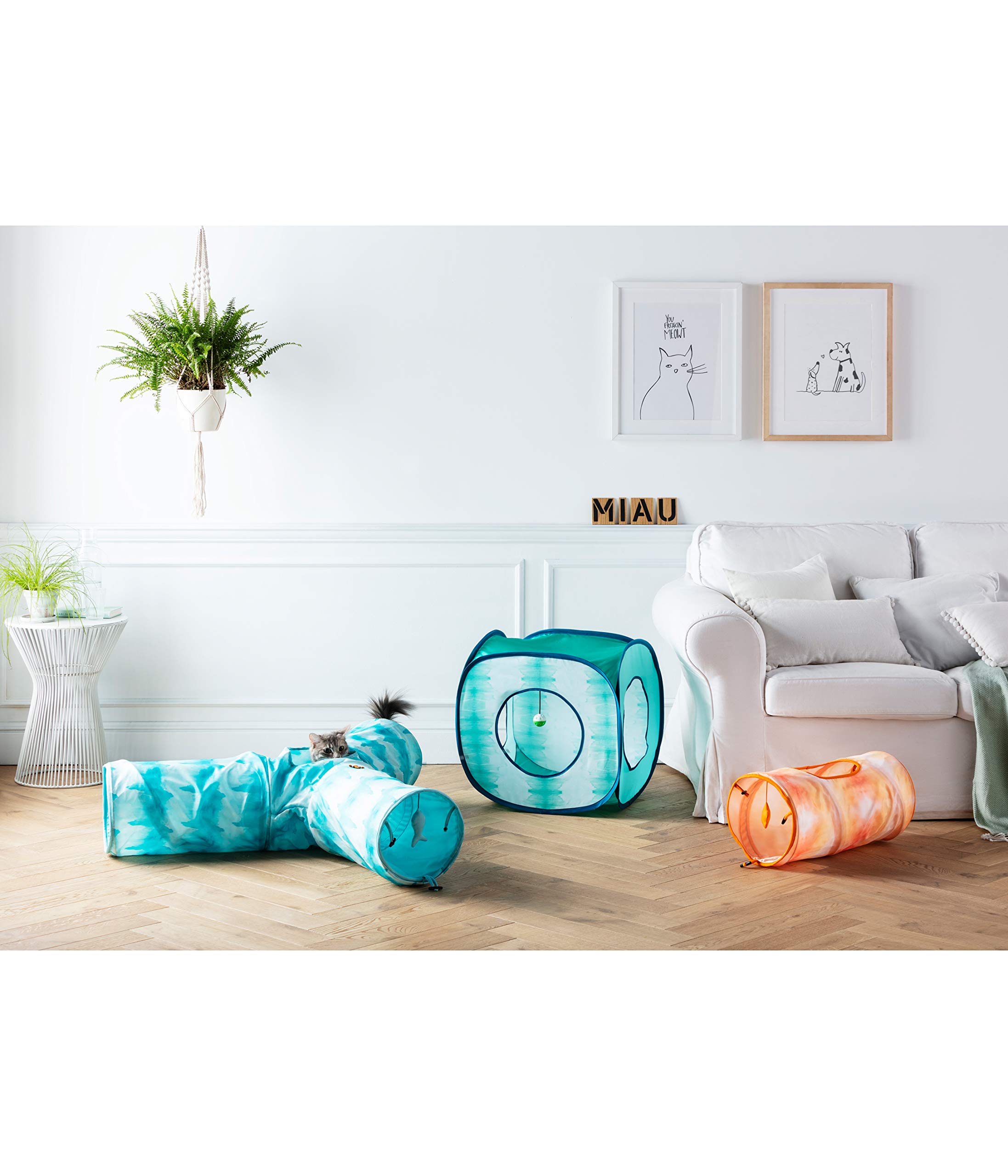 dehner-triplex-katzentunnel-polyester-blau-50cm-knister image 2