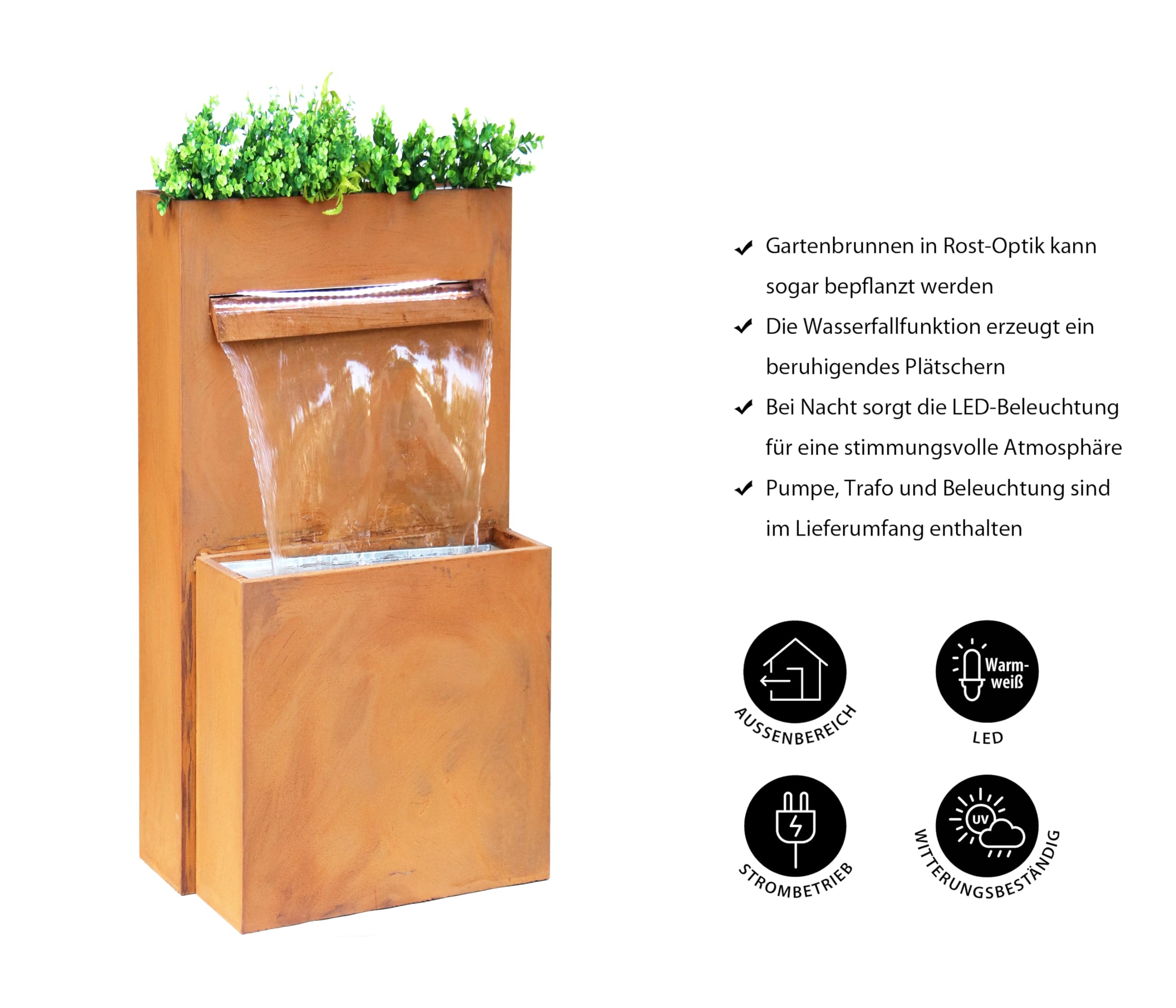 dehner-perth-gartenbrunnen-led-cortenstahl-rost-89cm image 2