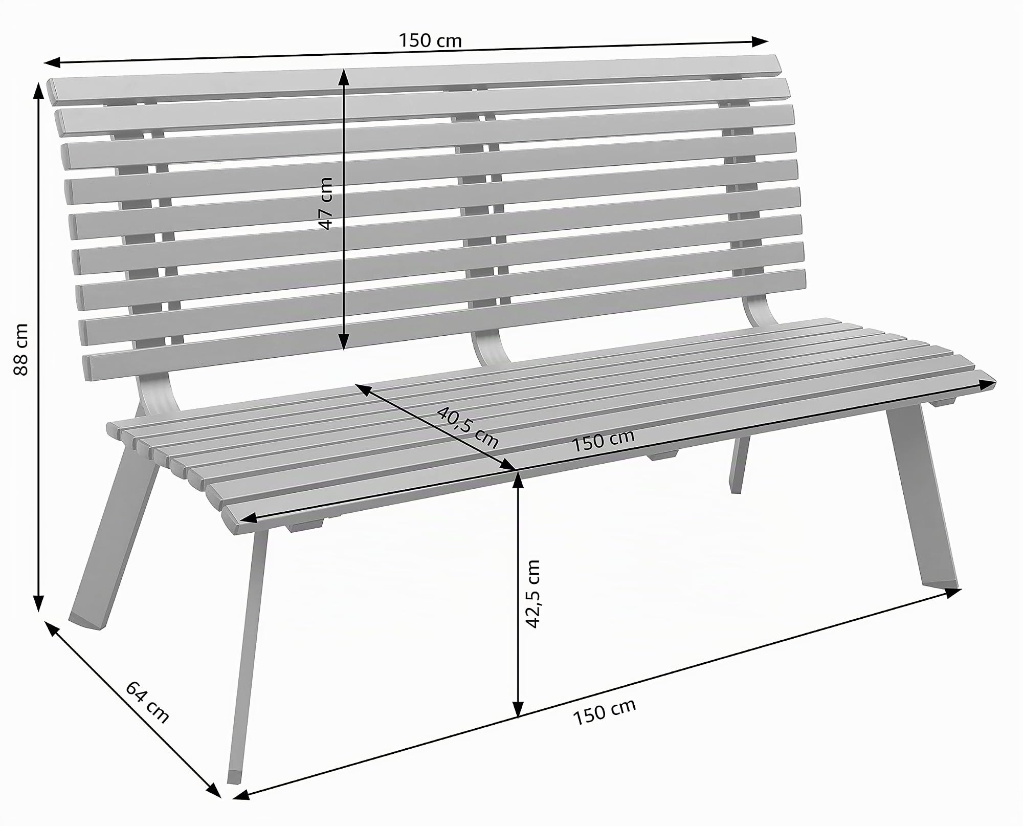 dehner-london-gartenbank-2-sitzer-aluminium-grau-150-cm image 3