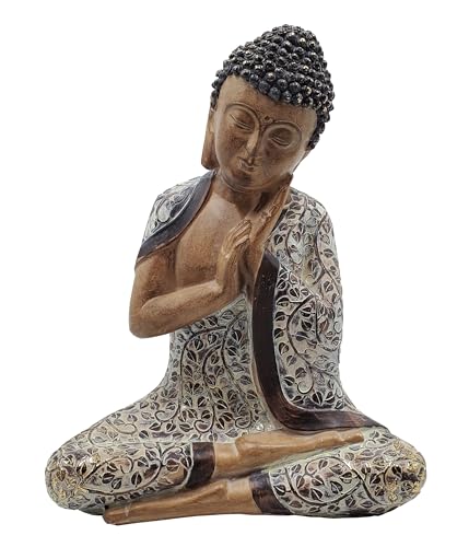 dehner-buddha-gartenfigur-polyresin-holzoptik-braun-grau-40-cm image 2