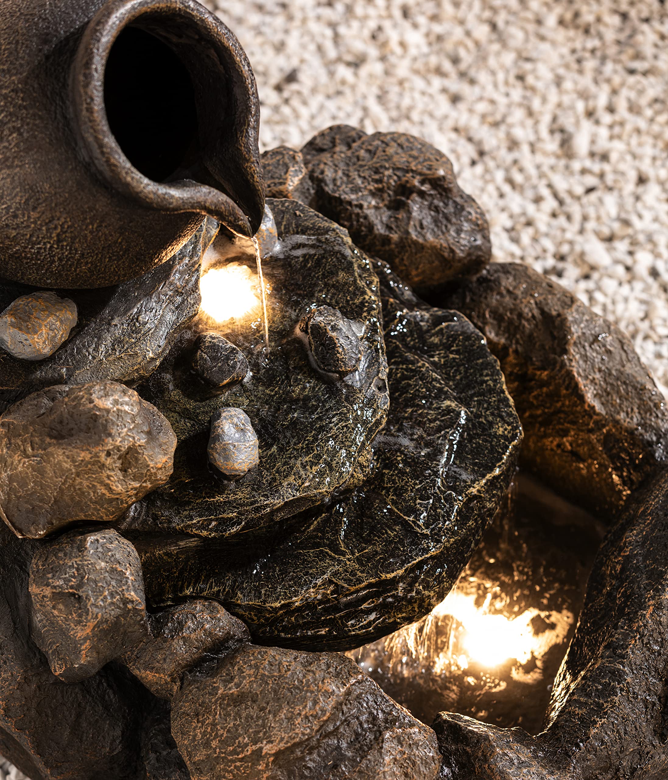 dehner-florero-gartenbrunnen-led-steinoptik-grau-braun image 5