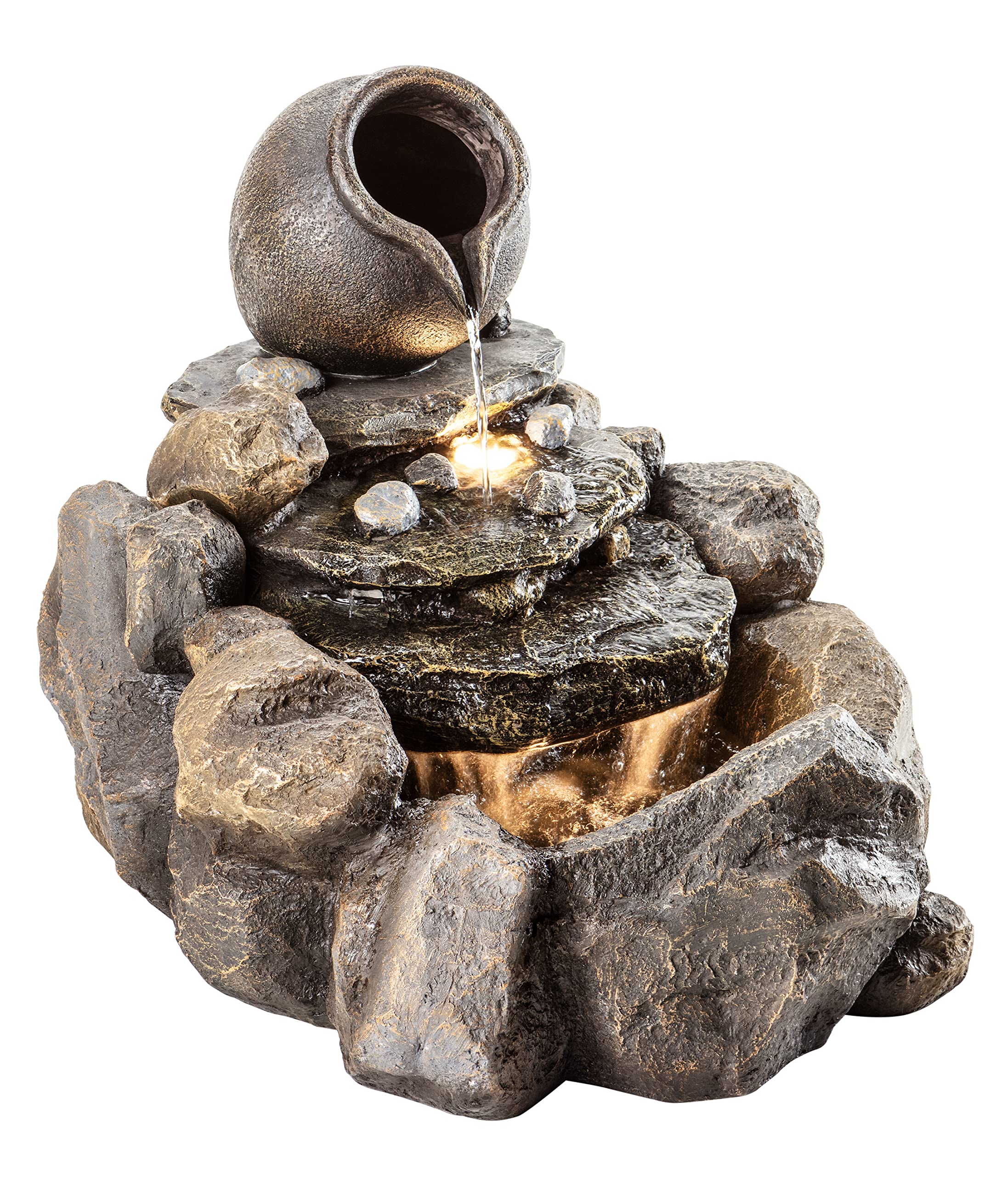 dehner-florero-gartenbrunnen-led-steinoptik-grau-braun image 2