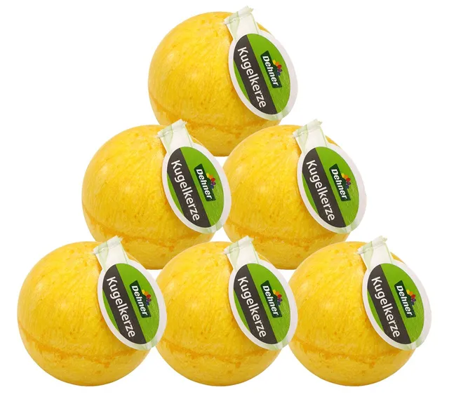 dehner-kugelkerze-8-cm-kerze-gelb-6er-set-stearin-rustikal image 1