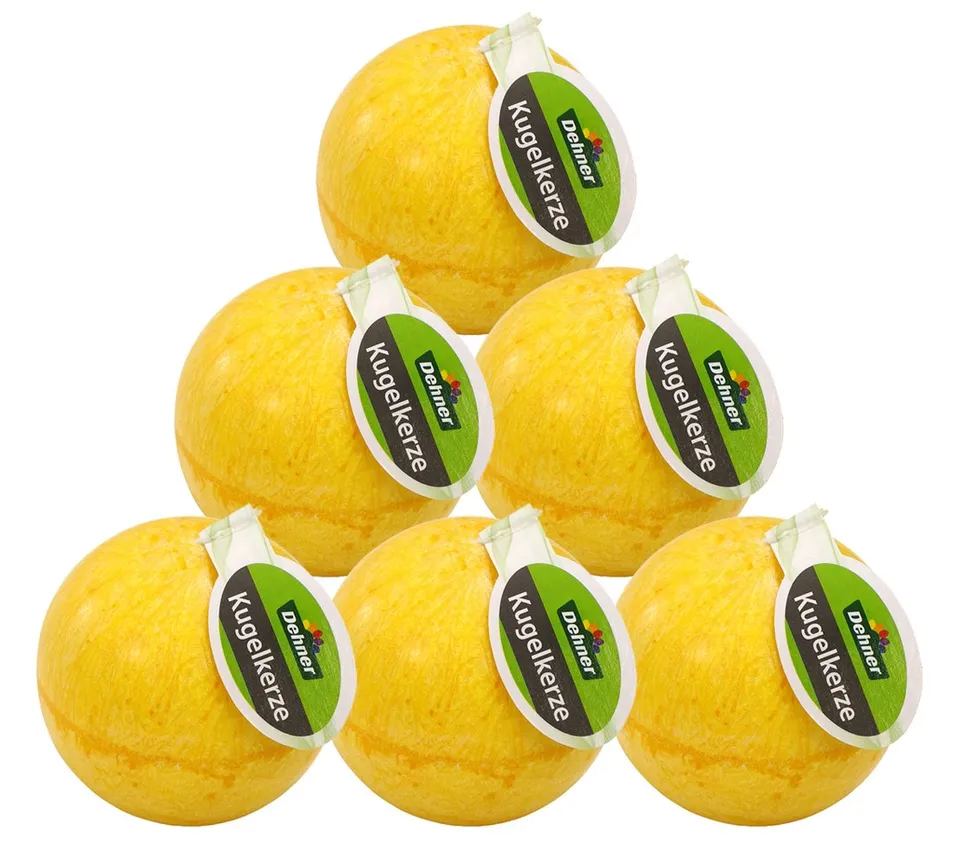 dehner-kugelkerze-8-cm-kerze-gelb-6er-set-stearin-rustikal image 1