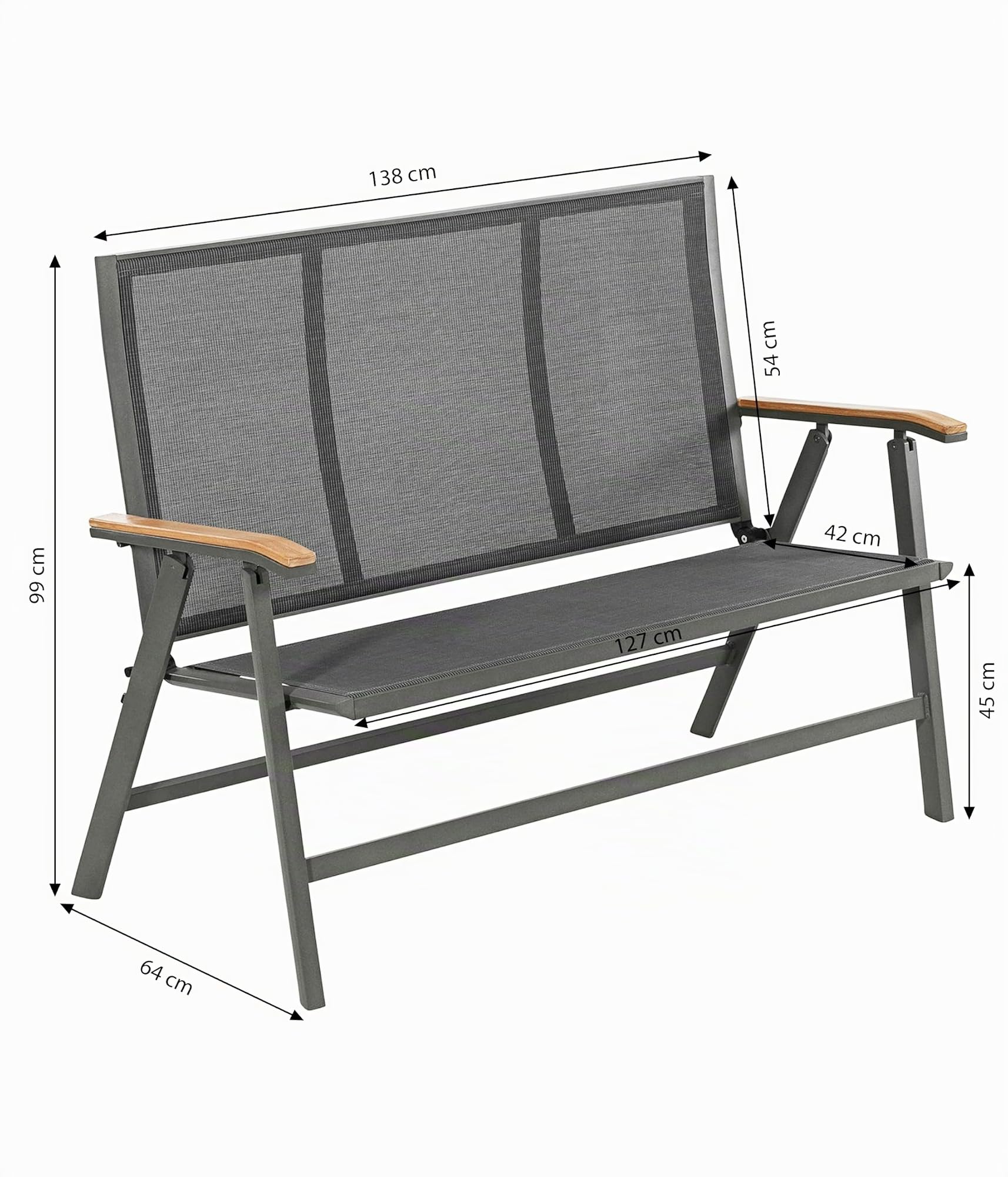 dehner-colmar-klappbank-gartenbank-grau-128-cm-2-sitzer image 2