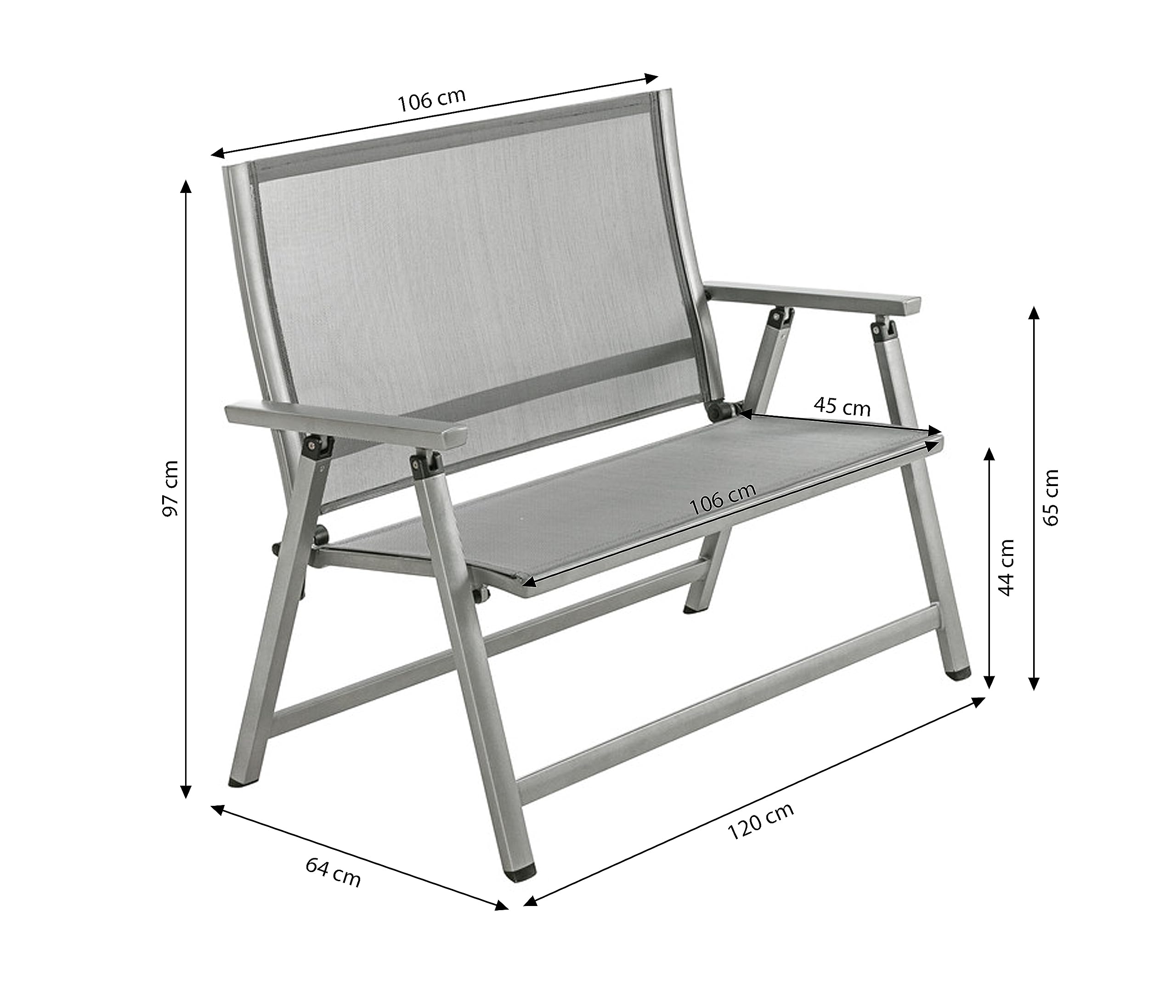 dehner-chicago-klappbank-2-sitzer-alu-textilene-106-cm image 3
