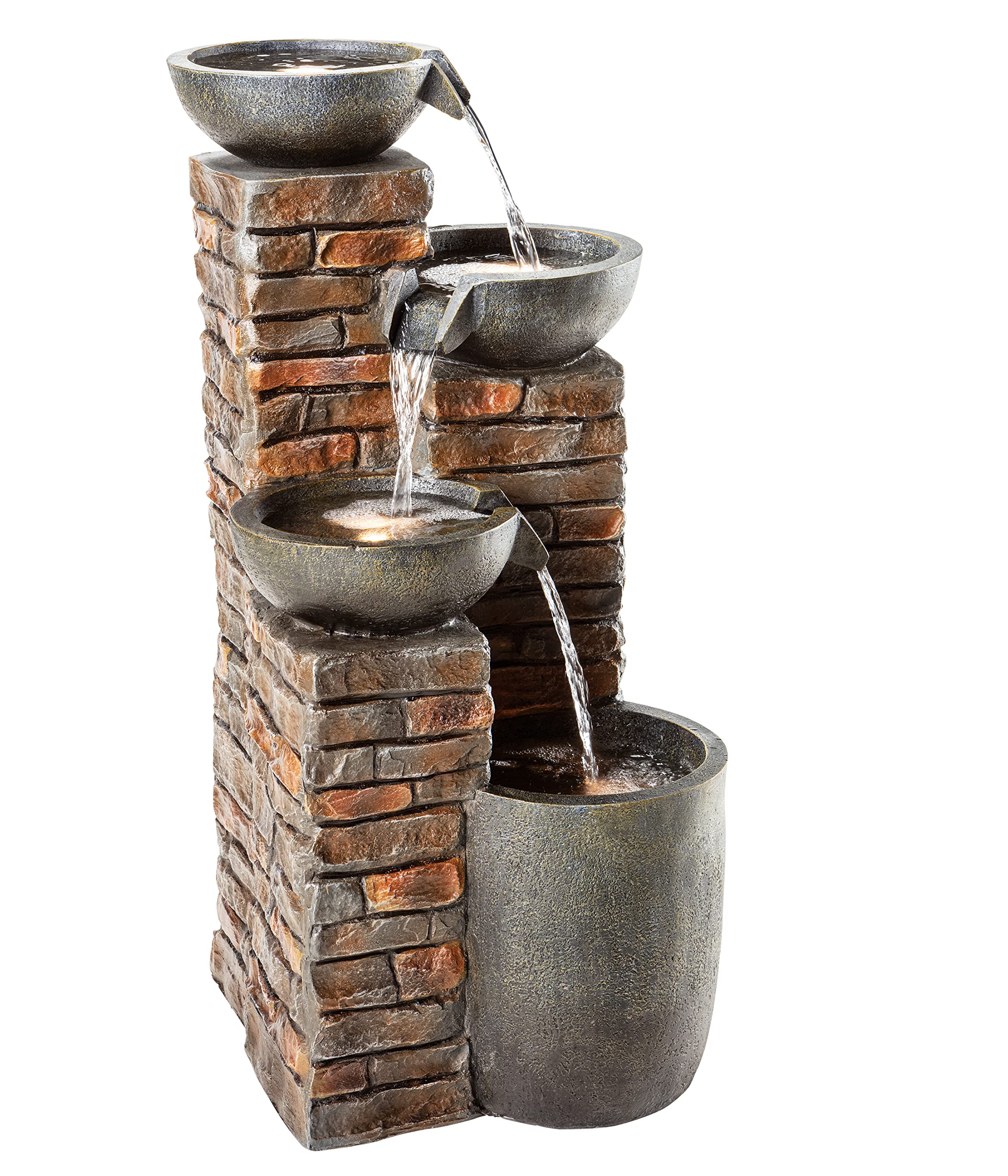 dehner-piatto-gartenbrunnen-mit-led-polyresin-grau-braun image 1