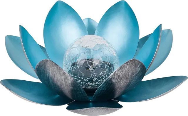 dehner-solarleuchte-lotus-metall-silber-blau-27-5-cm image 1
