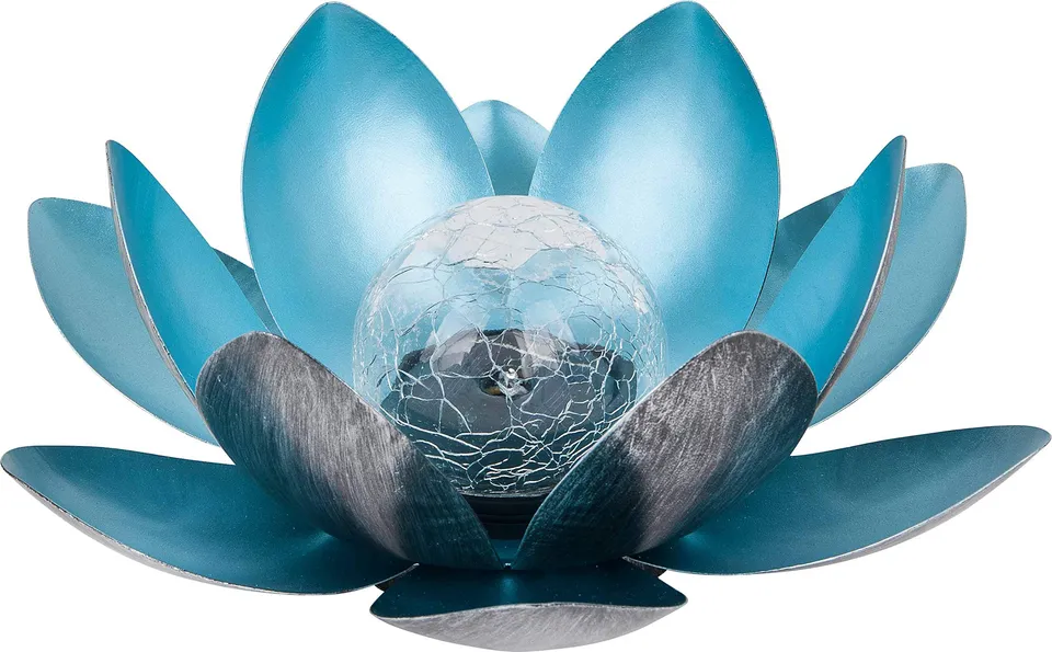 dehner-solarleuchte-lotus-metall-silber-blau-27-5-cm image 1