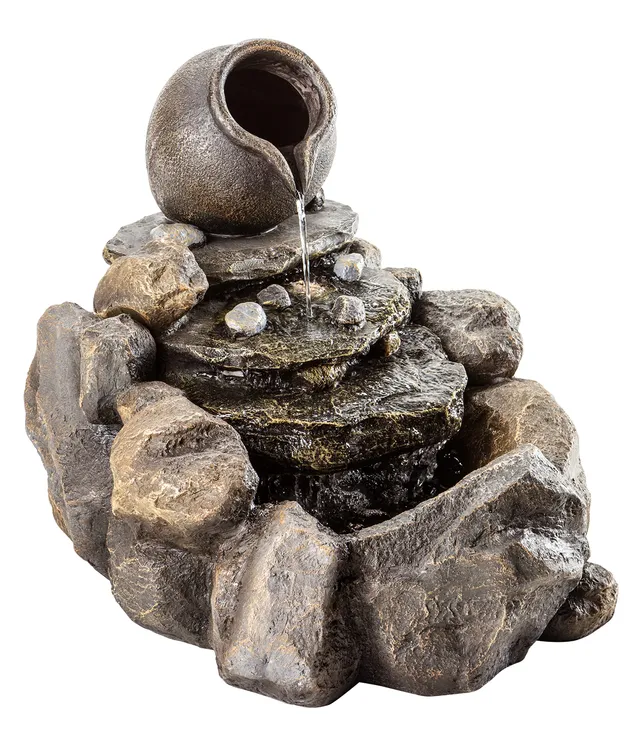 dehner-florero-gartenbrunnen-led-steinoptik-grau-braun image 1