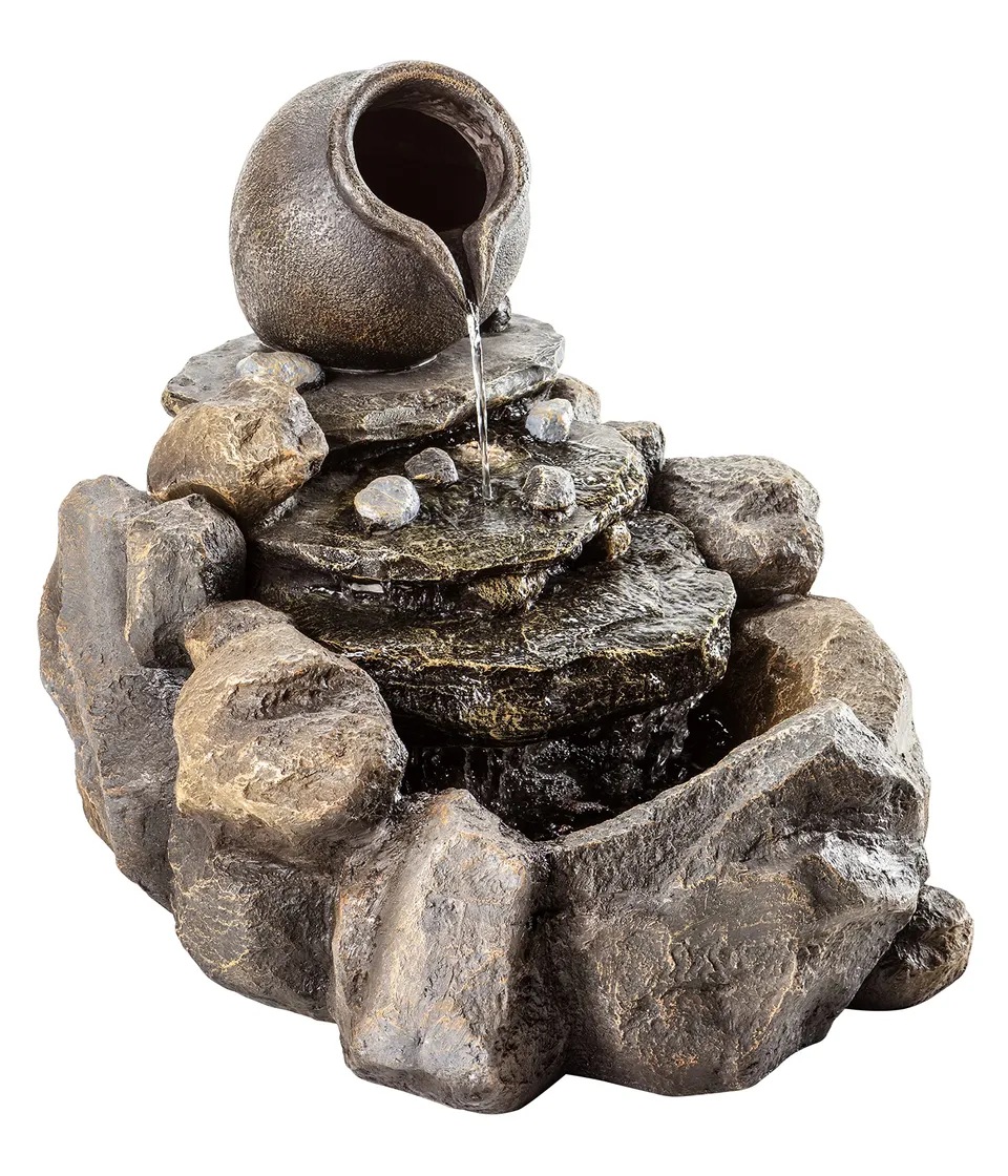 dehner-florero-gartenbrunnen-led-steinoptik-grau-braun image 1
