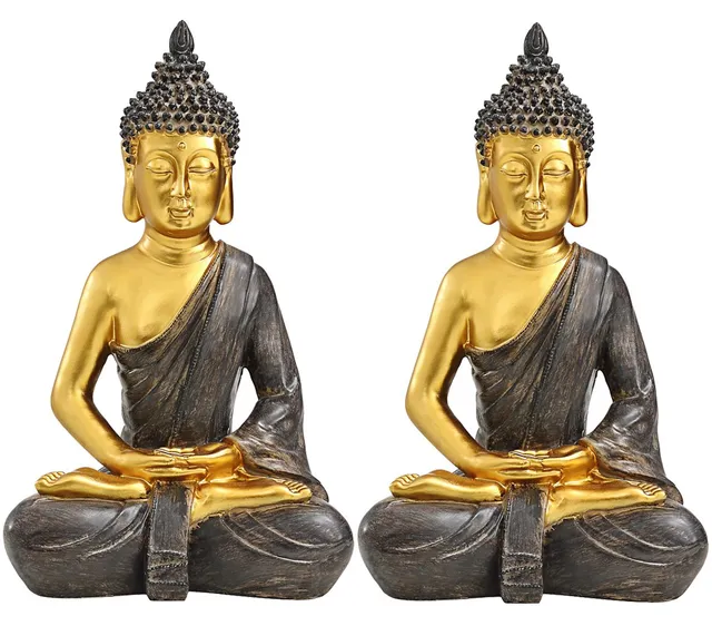 dehner-dekofigur-buddha-gartenfigur-gold-braun-2er-set image 1