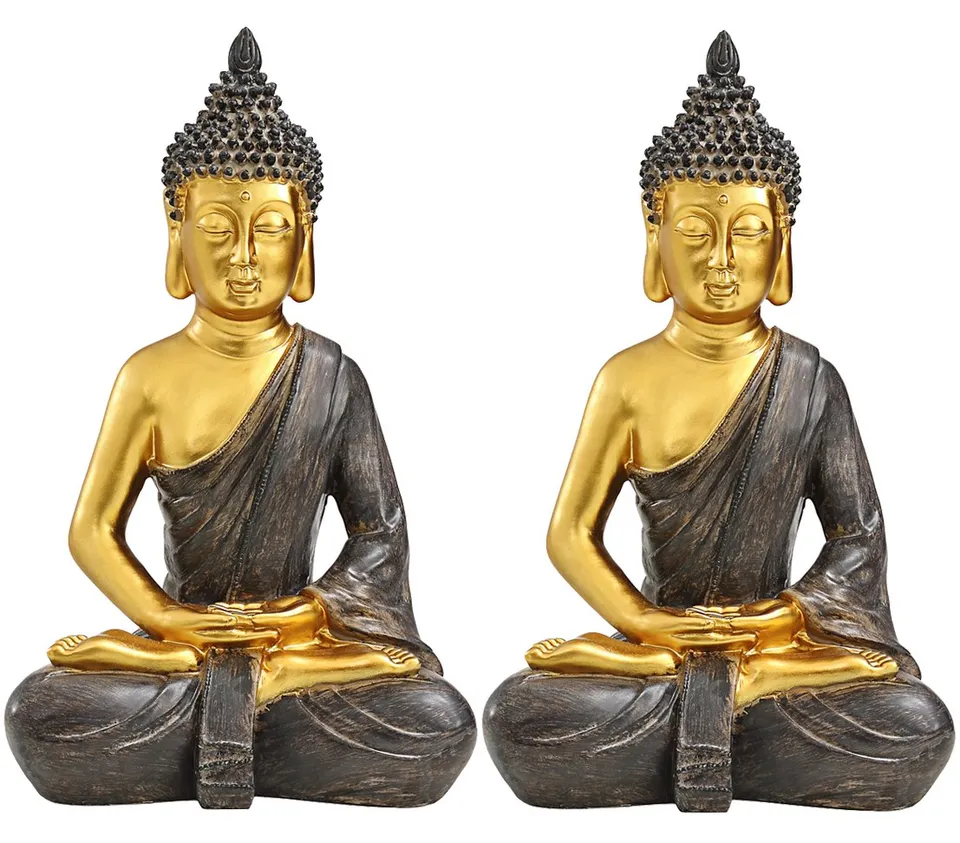 dehner-dekofigur-buddha-gartenfigur-gold-braun-2er-set image 1