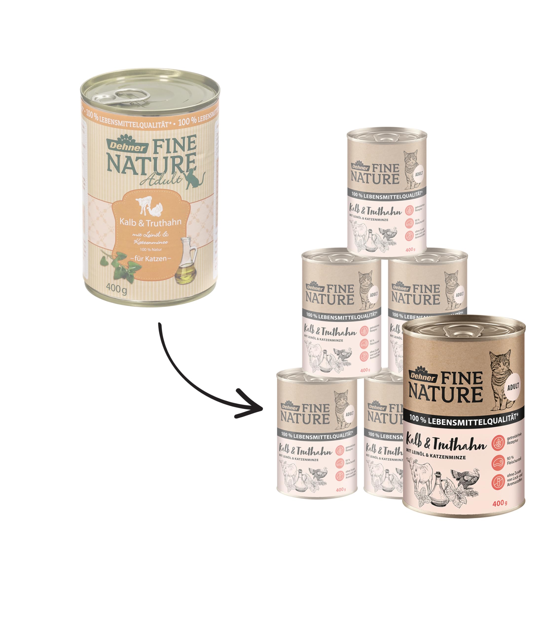 dehner-fine-nature-adult-nassfutter-kalb-truthahn-6x400-g image 3