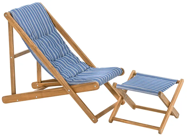 dehner-macao-strandstuhl-mit-hocker-akazienholz-blau-wei image 1