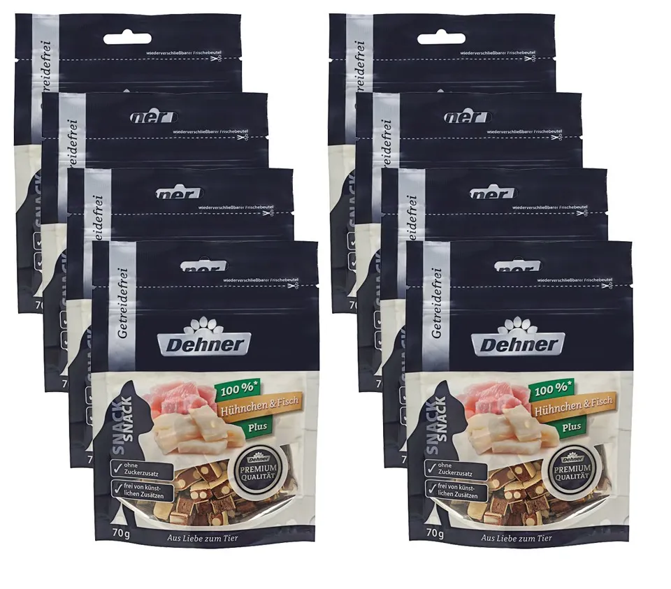 dehner-premium-katzensnack-h-hnchen-fisch-k-se-8x70g-getreidefrei image 1