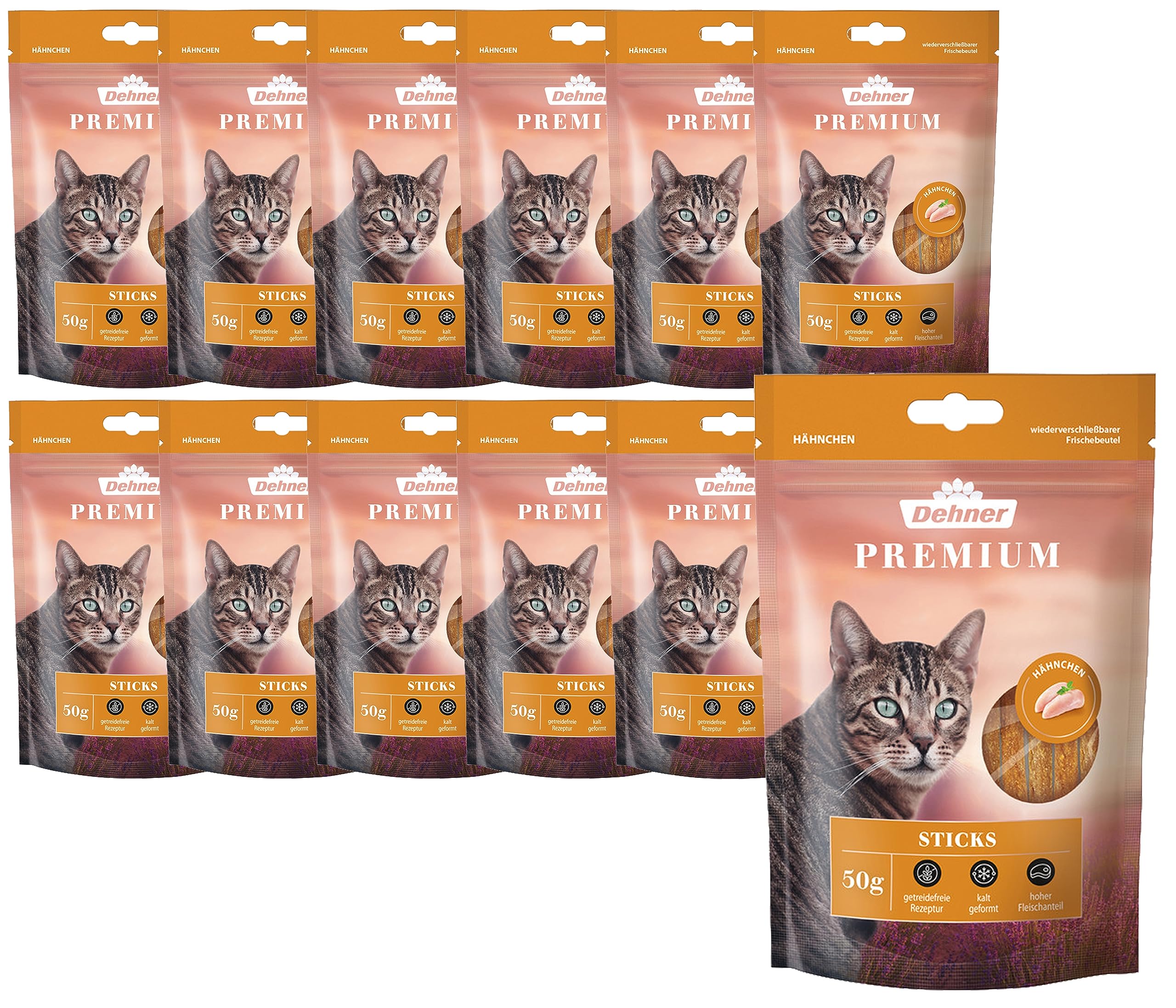 dehner-premium-katzensnack-h-hnchen-sticks-12x50-g image 1